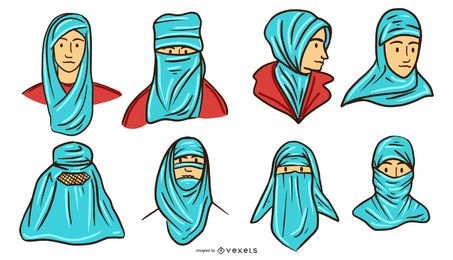Arab People Teal Color Heads Pack