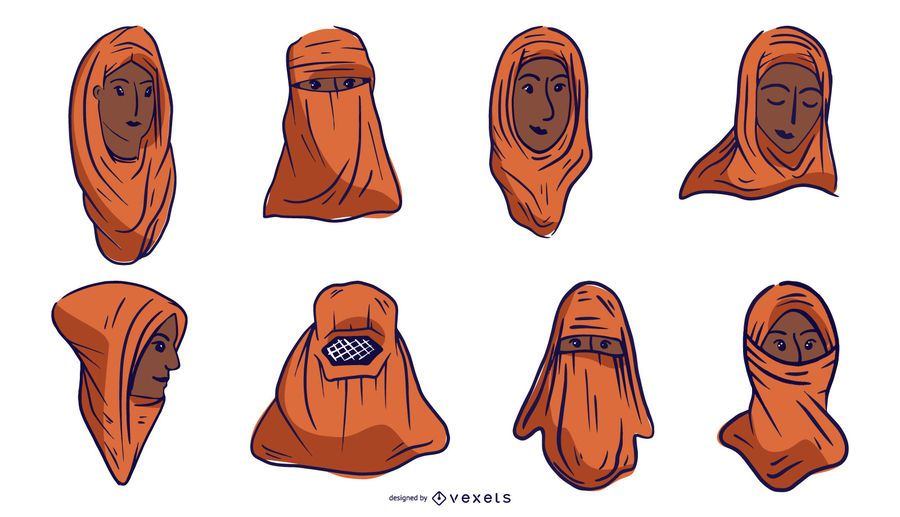 Arab People Head Orange Design Set Arab People Head Orange Design Set