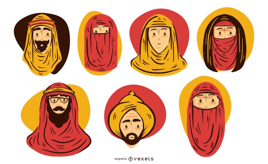 Arab People Head Illustration Set Arab People Head Illustration Set