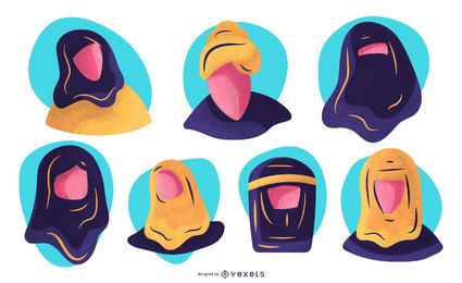 Conjunto de ilustração de rosto de povos árabes