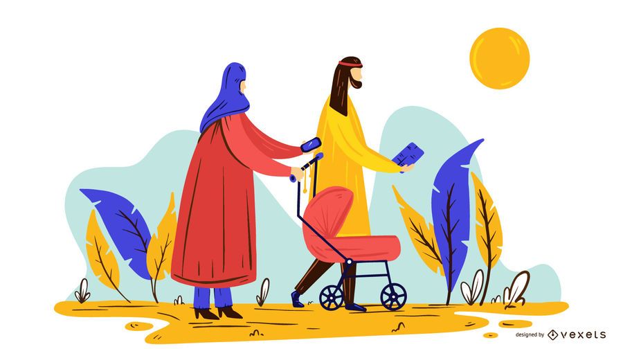 Arab Couple With Baby People Illustration Arab Couple With Baby People Illustration
