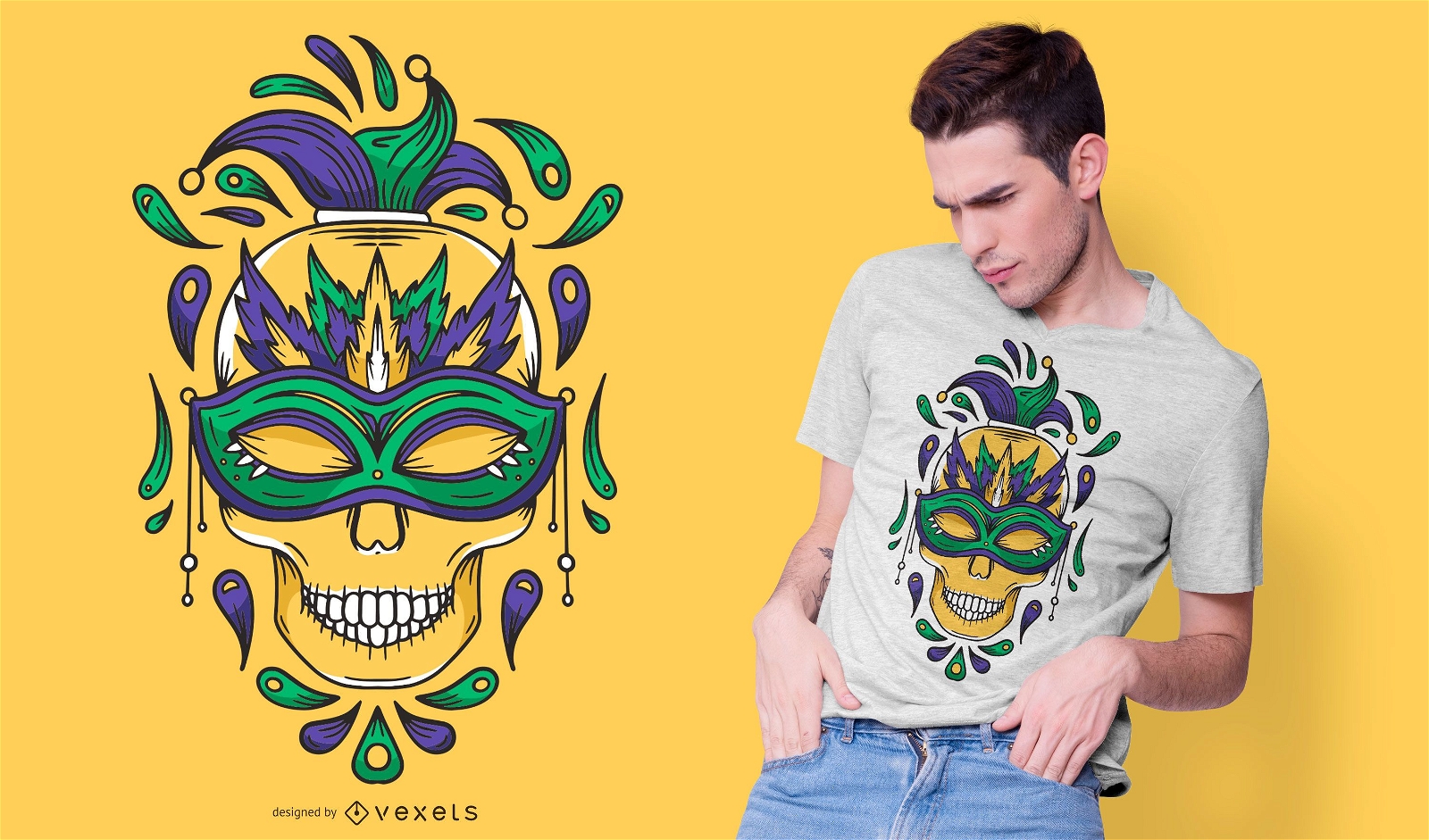 Design de t-shirt com caveira de carnaval