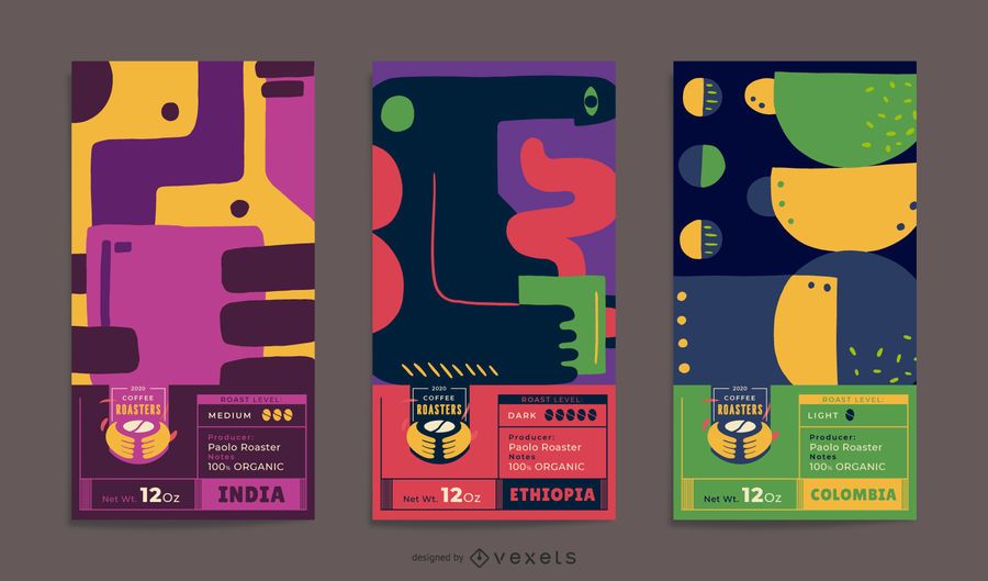 Conjunto de diseño de etiquetas de envases de café Conjunto de diseño de etiquetas de envases de café
