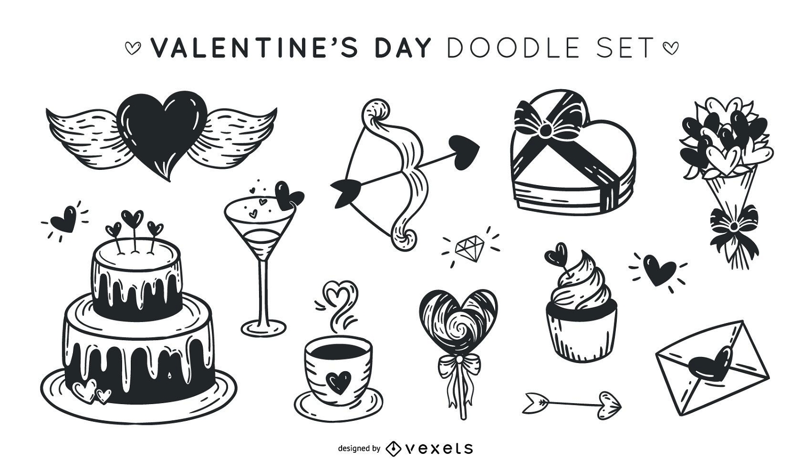 Valentinstag Doodle Set
