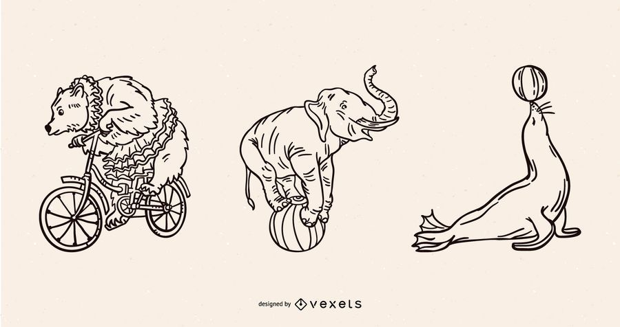 Circus animals stroke vintage set Circus animals stroke vintage set