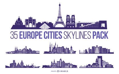 Paquete de diseño del horizonte de la ciudad de Europa Paquete de diseño del horizonte de la ciudad de Europa