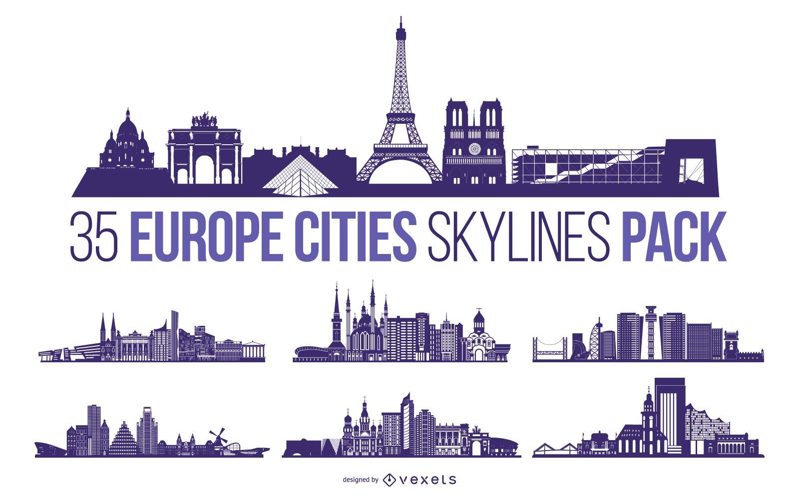 Paquete de diseño del horizonte de la ciudad de Europa