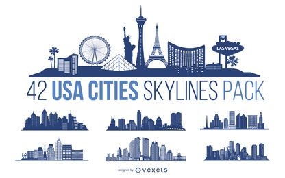 Pacote de design do horizonte das cidades dos EUA
