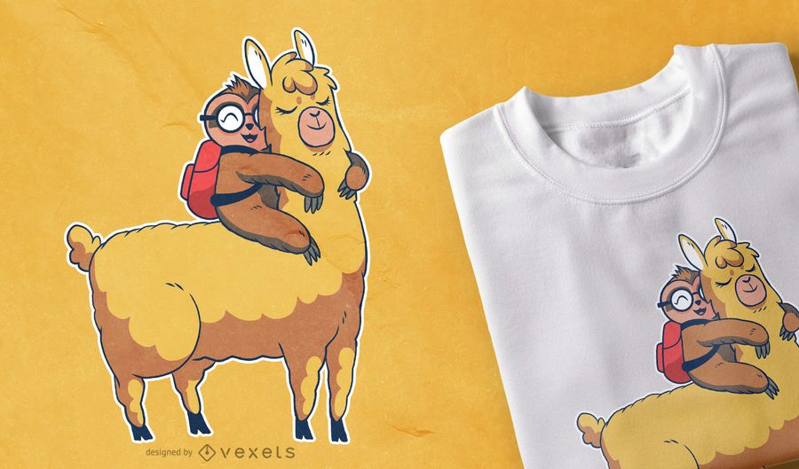 Diseño de camiseta Cute Sloth Llama Diseño de camiseta Cute Sloth Llama