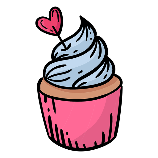 cupcake with heart topper colored PNG Design