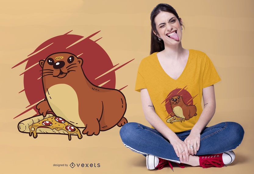 Design do t-shirt da pizza da lontra de bebê Design do t-shirt da pizza da lontra de bebê