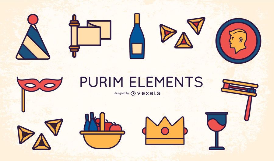 Purim Flat Design Element Pack Purim Flat Design Element Pack