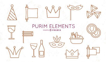 Purim Stroke Elements Pack