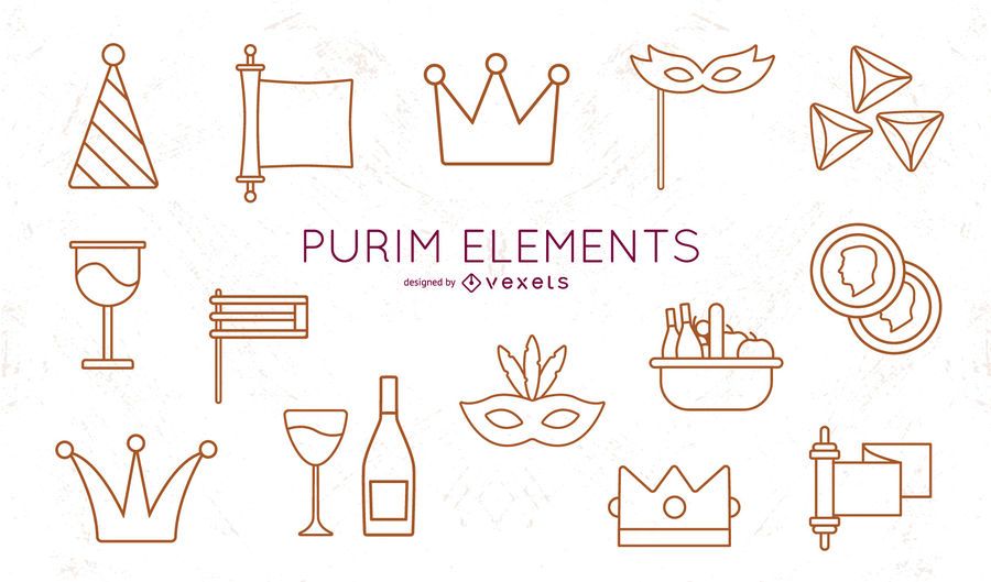 Purim Stroke Elements Pack Purim Stroke Elements Pack