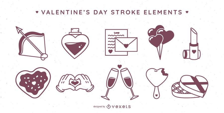 Valentine's day stroke elements set Valentine's day stroke elements set
