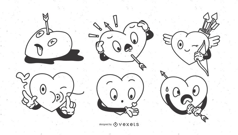 Conjunto de corações dos desenhos animados dia dos namorados Conjunto de corações dos desenhos animados dia dos namorados