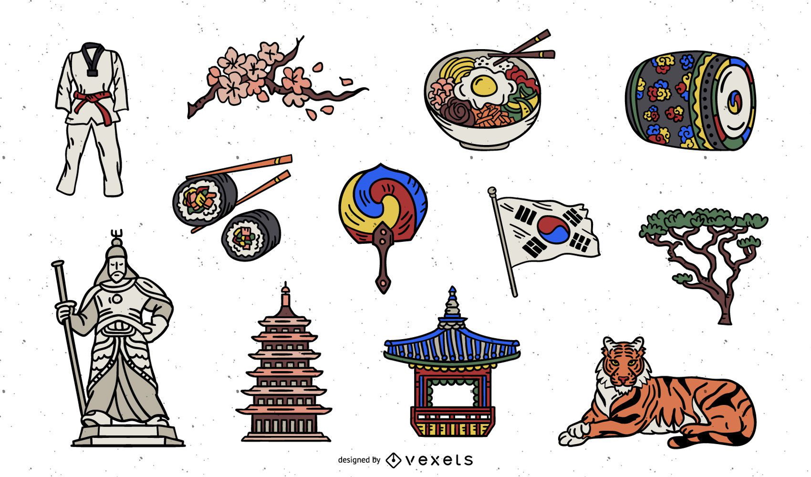 south-korea-colored-elements-pack-vector-download