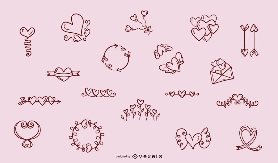 Hand drawn heart ornaments collection Hand drawn heart ornaments collection