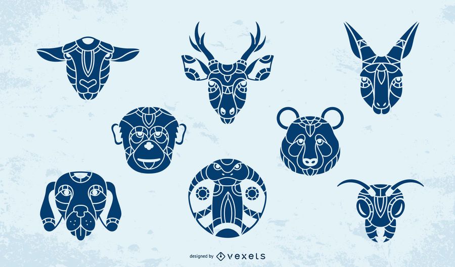 Conjunto de animales Mandala azul Conjunto de animales Mandala azul