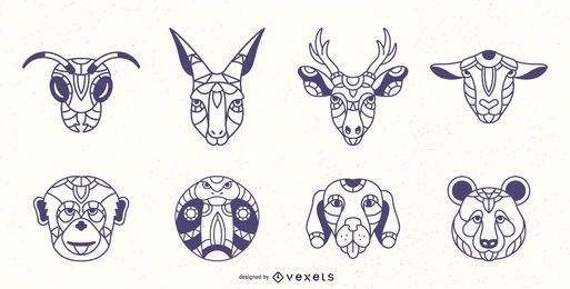 Conjunto de carícias de animais mandala