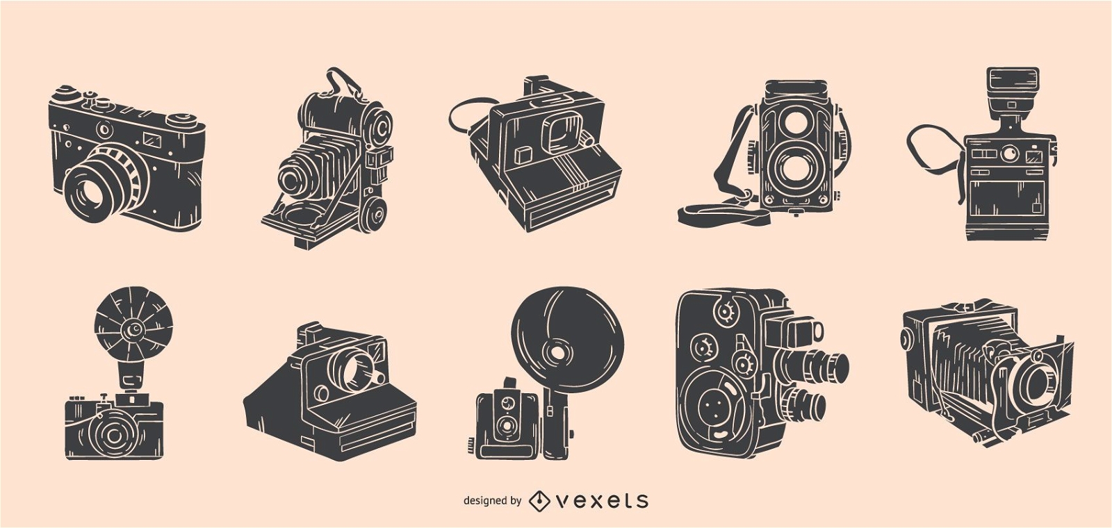 Conjunto de câmeras vintage