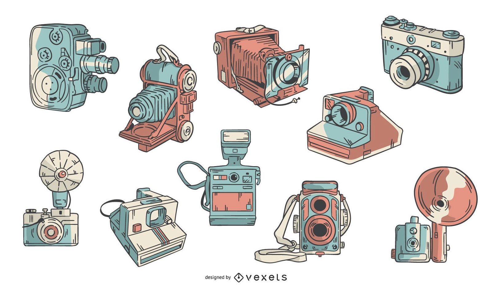 Vintage Kameras handgezeichnetes Set