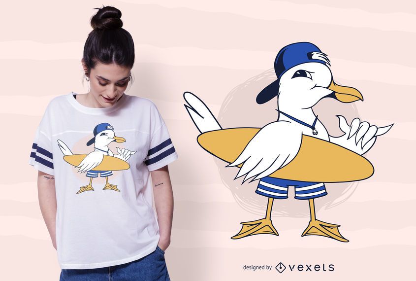 Surfing Seagull T-shirt Design Surfing Seagull T-shirt Design