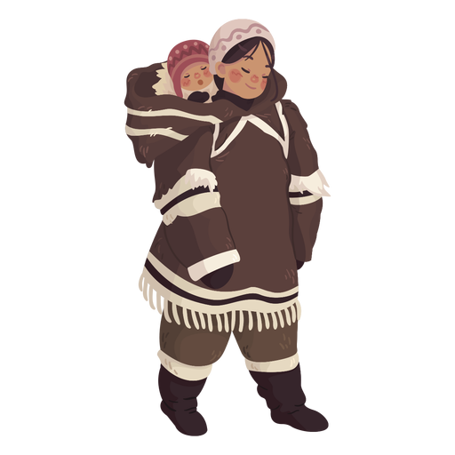 cute eskimo girl with baby on back PNG Design