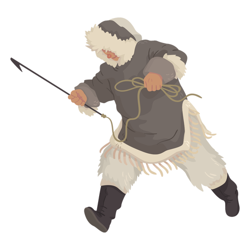 eskimo man with spear running PNG Design