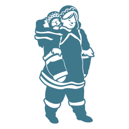 linda chica esquimal con bebé en la espalda Diseño PNG