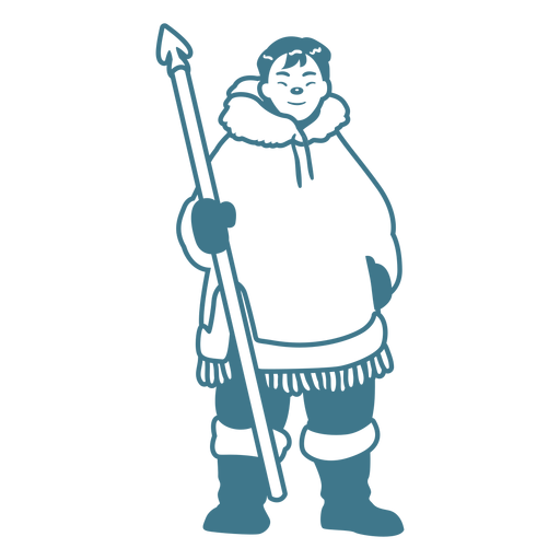 eskimo man with spear stroke PNG Design