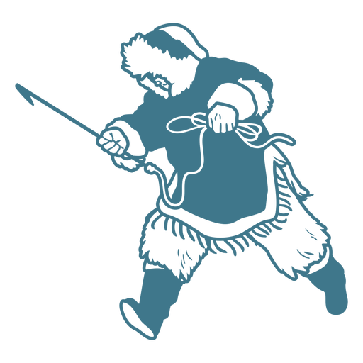 Hombre esquimal con lanza corriendo golpe Diseño PNG