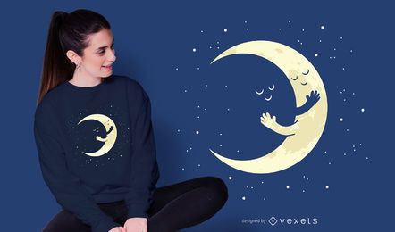 Design crescente do t-shirt do abraço da lua Design crescente do t-shirt do abraço da lua