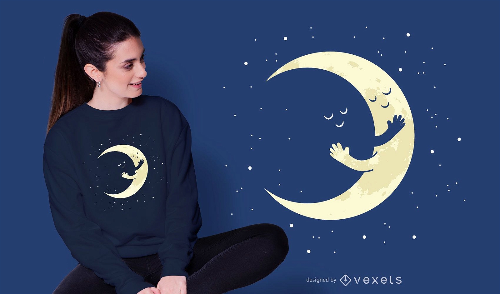 Crescent Moon Hug T-shirt Design