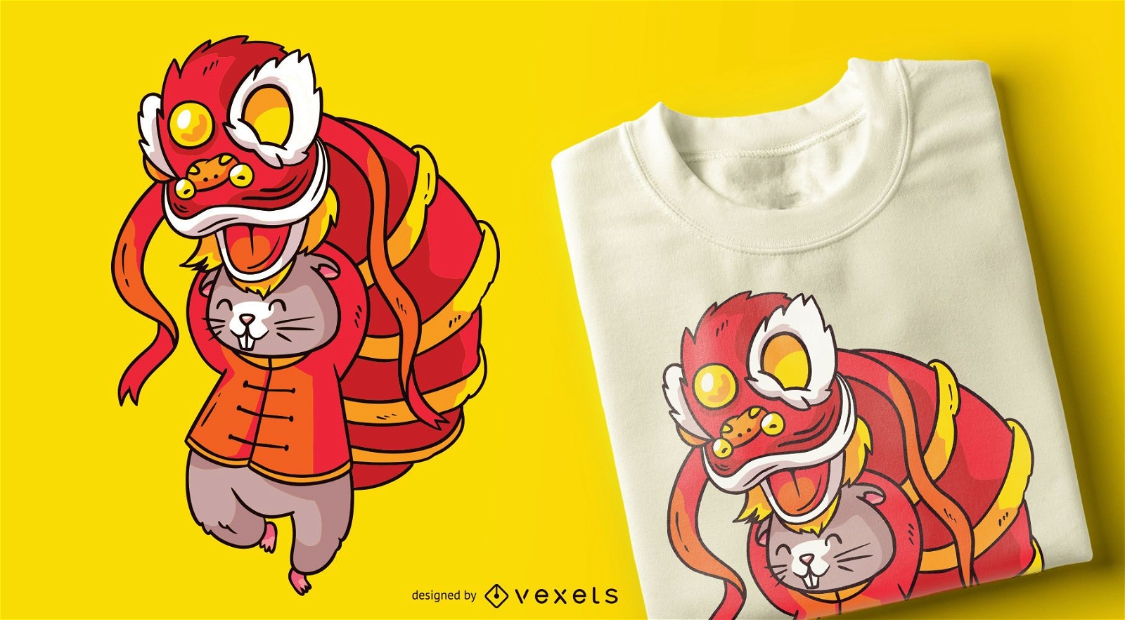 Chinesische Ratte Löwentänzerin T-Shirt Design