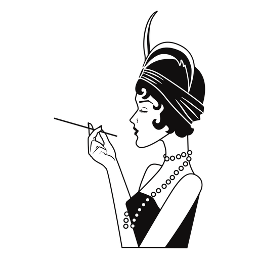 senhora elegante vista lateral com cigarro desenhado