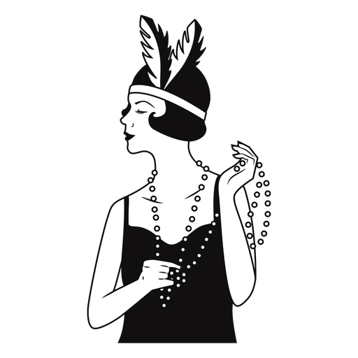 lady wearing pearl necklace drawn PNG Design