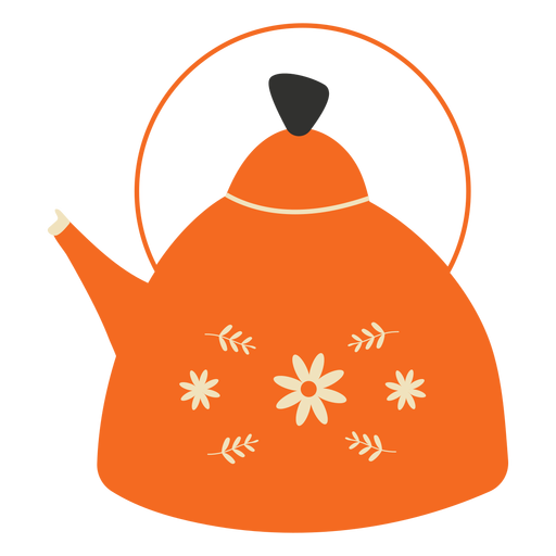 Flat teapot orange flowers PNG Design