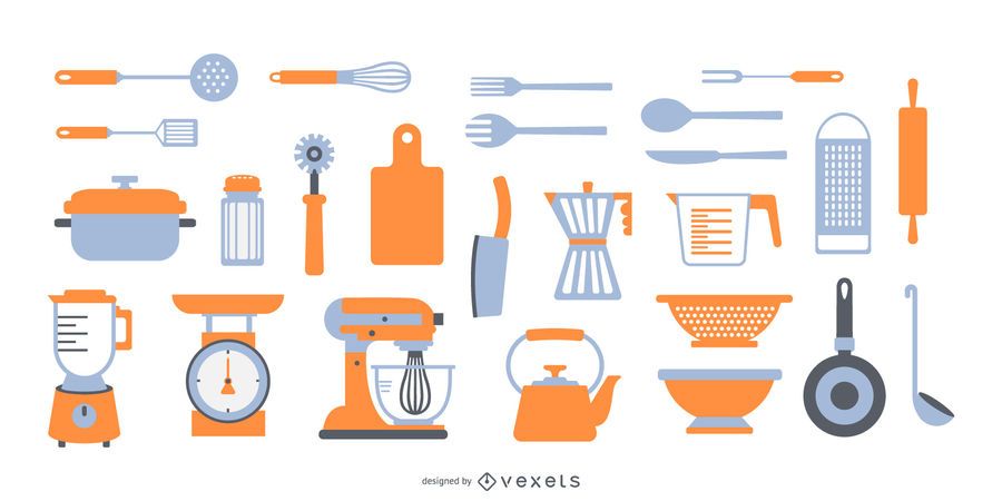 Coleção plana de elementos de cozinha Coleção plana de elementos de cozinha
