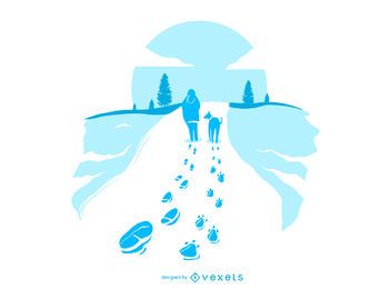 Walking Dog Snow Footprints Illustration Walking Dog Snow Footprints Illustration
