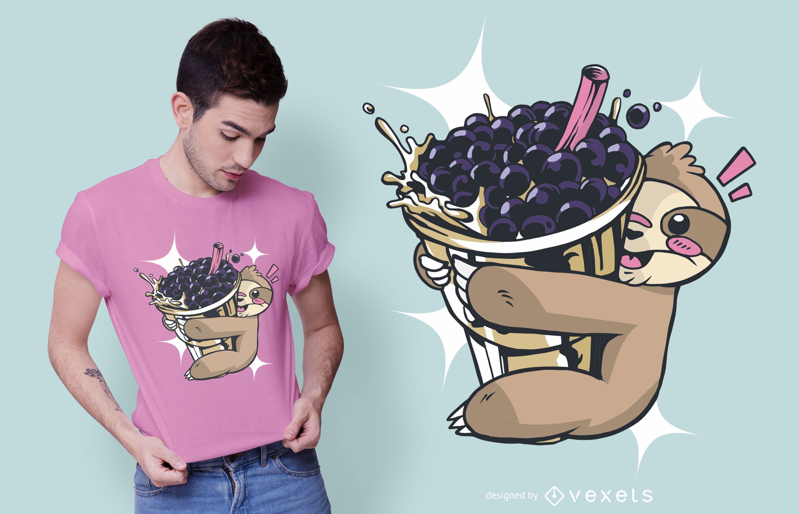 Design de camiseta de chá de bolha de preguiça