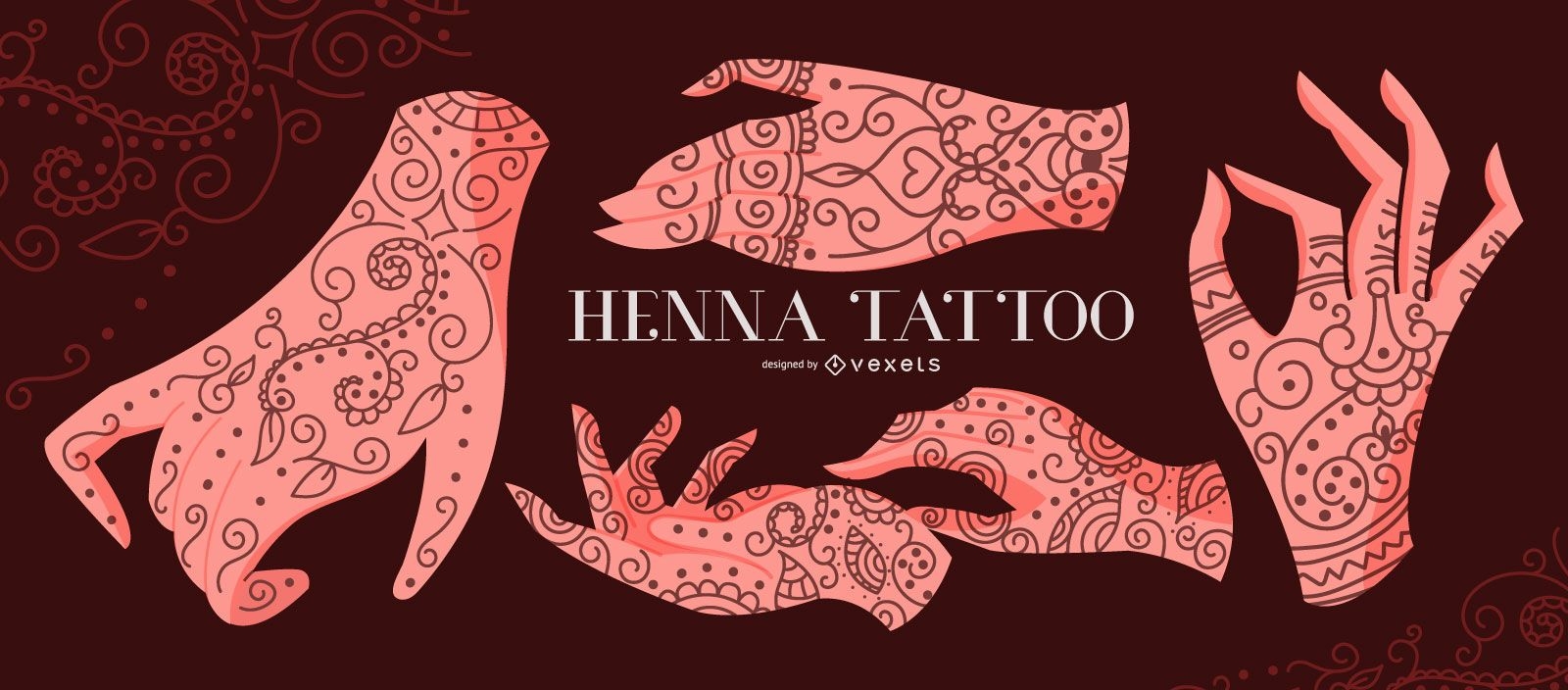 Conjunto de ilustraci?n de manos de tatuaje de henna