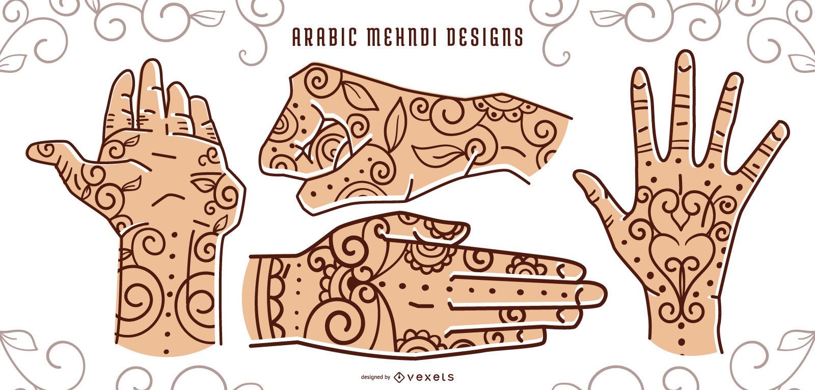 Conjunto de design de tatuagem de mão de hena