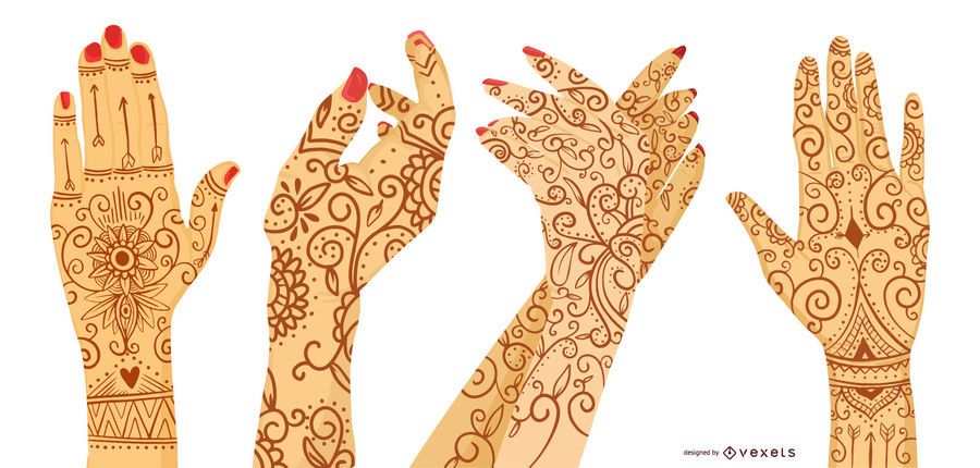 Woman Hand Henna Tattoo Design Set Woman Hand Henna Tattoo Design Set