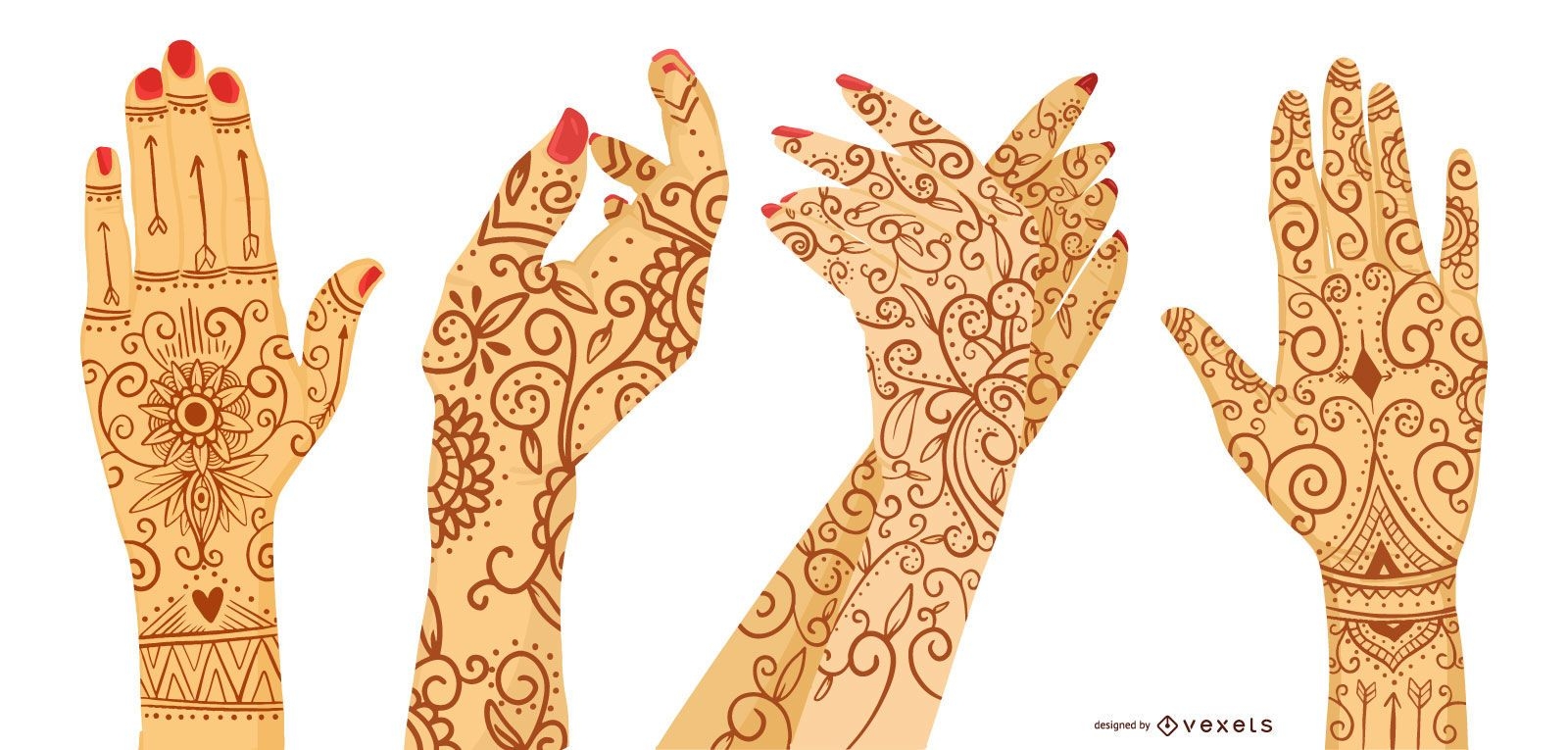 Woman Hand Henna Tattoo Design Set