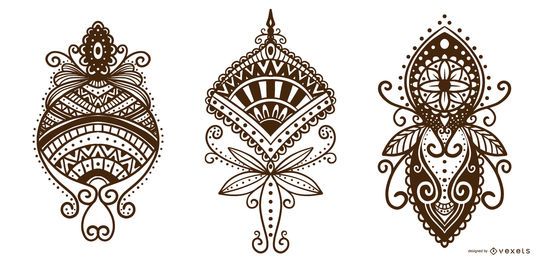 Paquete de diseño ornamental de tatuajes de henna