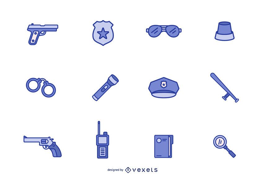 Police icon blue set Police icon blue set