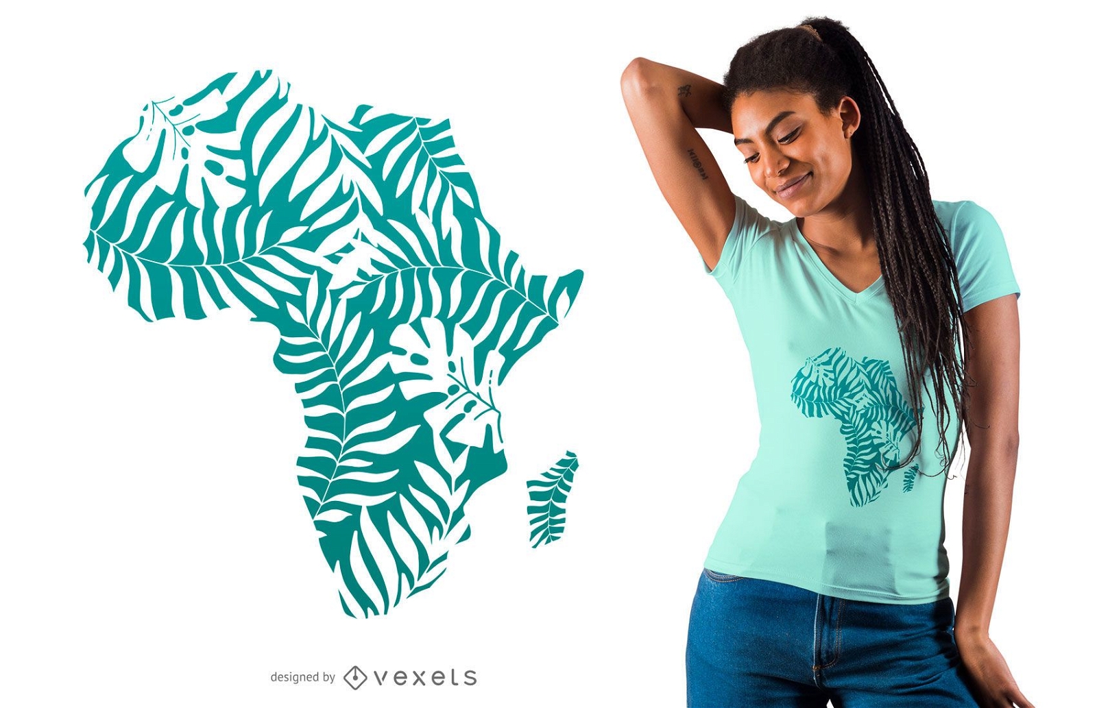 Diseño de camiseta de hojas tropicales africa