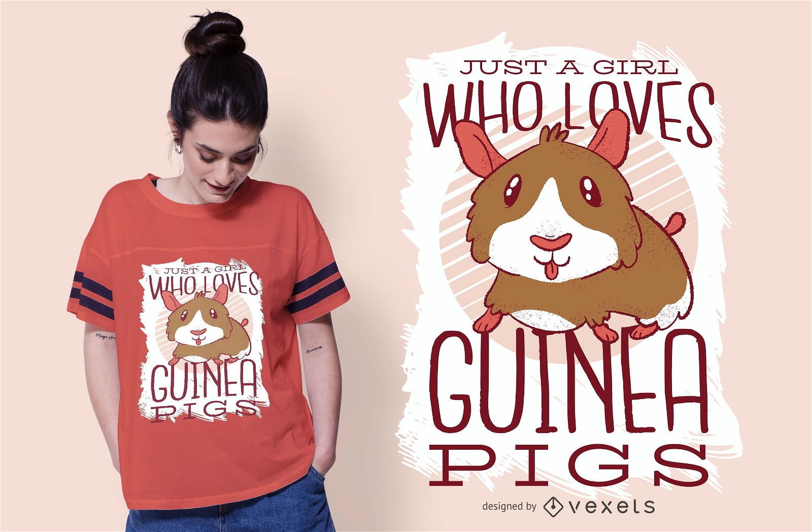 A garota adora o design de camisetas de porquinhos da índia