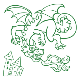 Grüner Umriss des bösen Drachen fliegenden Feuers PNG-Design